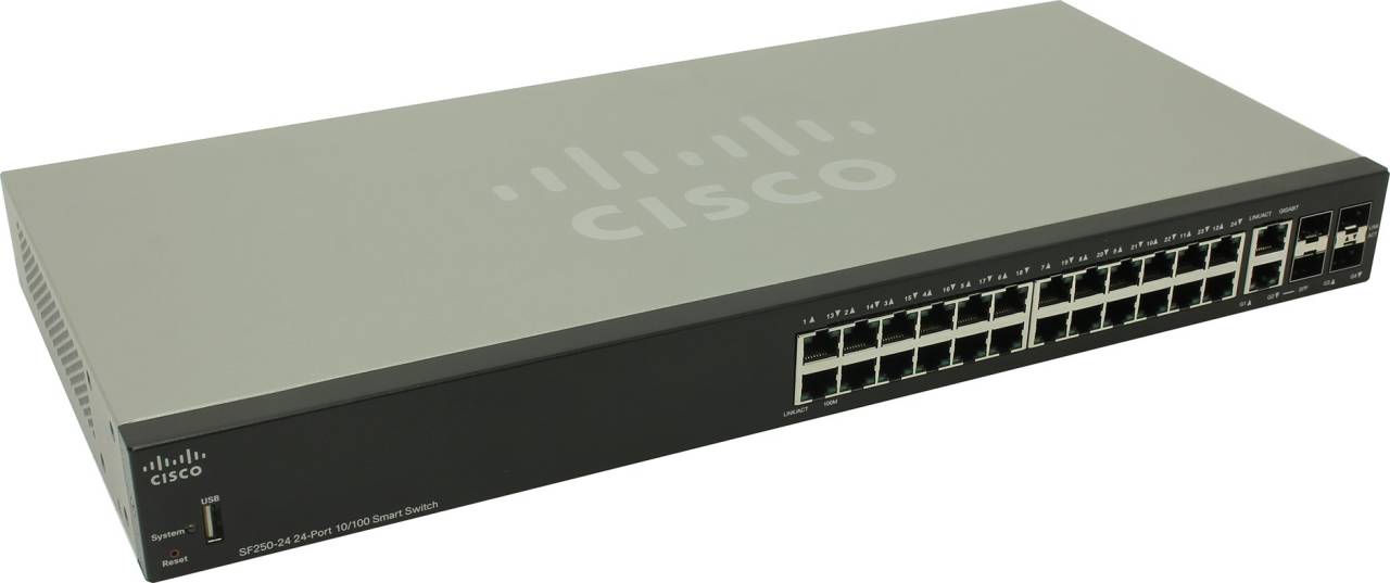   Cisco [SF250-24-K9-EU]  (24UTP 100Mbps + 2Combo 1000BASE-T/SFP + 2SFP)