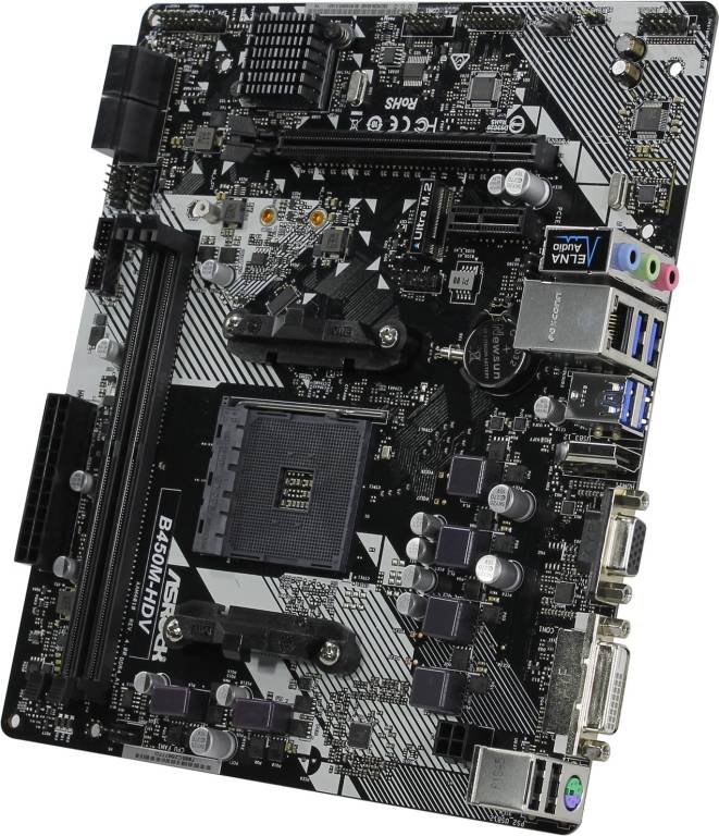    SocAM4 ASRock B450M-HDV R4.0(RTL)[B450]PCI-E Dsub+DVI+HDMI GbLAN SATA RAID Mic