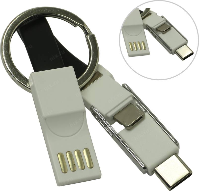 купить Брелок-кабель USB AM-- >USB-C/microUSB/ Lightning