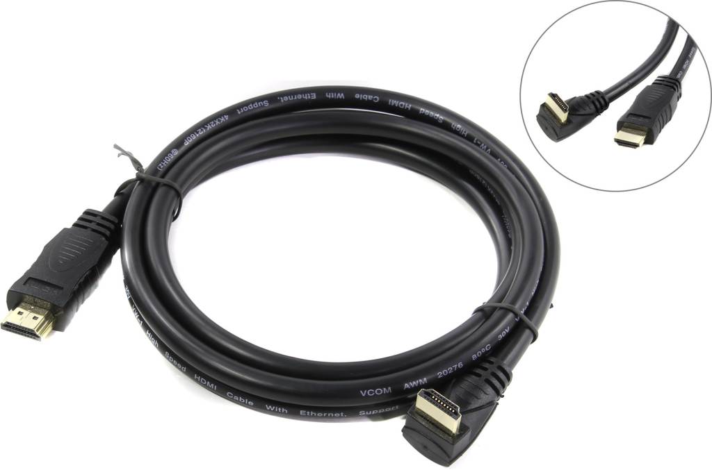 купить Кабель HDMI to HDMI (19M -19M)  1.8м ver2.0 Г-образный коннектор VCOM [CG523-1.8м]