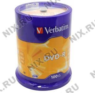 купить Диск DVD-R Verbatim 16x 4.7Gb (100 шт) Cake box 43549