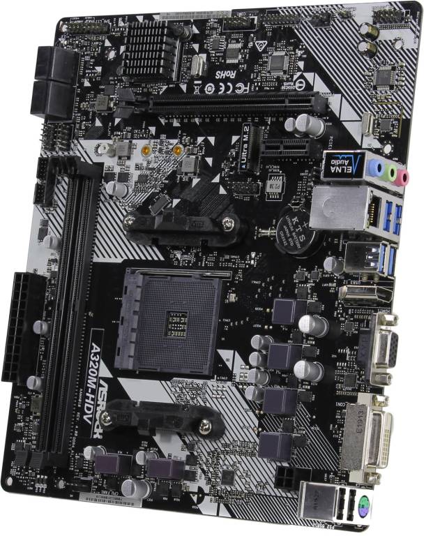    SocAM4 ASRock A320M-HDV R4.0(RTL)[A320]PCI-E Dsub+DVI+HDMI GbLAN SATA RAID Mic