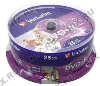 купить Диск DVD+R Verbatim 16x 4.7Gb (25 шт) Cake Box, printable (43539)  !!! ТОЛЬКО СКЛАД !!!