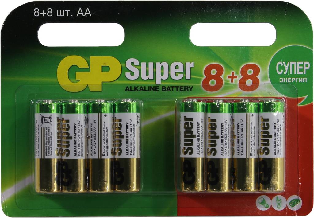  .  GP Super 15A8/8-2CRD16 (LR6) Size AA, 1.5V,  (alkaline) [. 16]