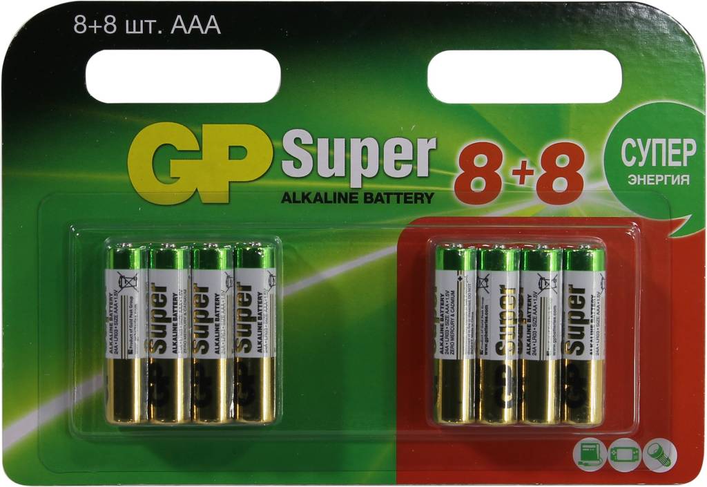  .  GP Super 24A8/8-2CRD16 (LR03) Size AAA,  (alkaline) [. 16 ]