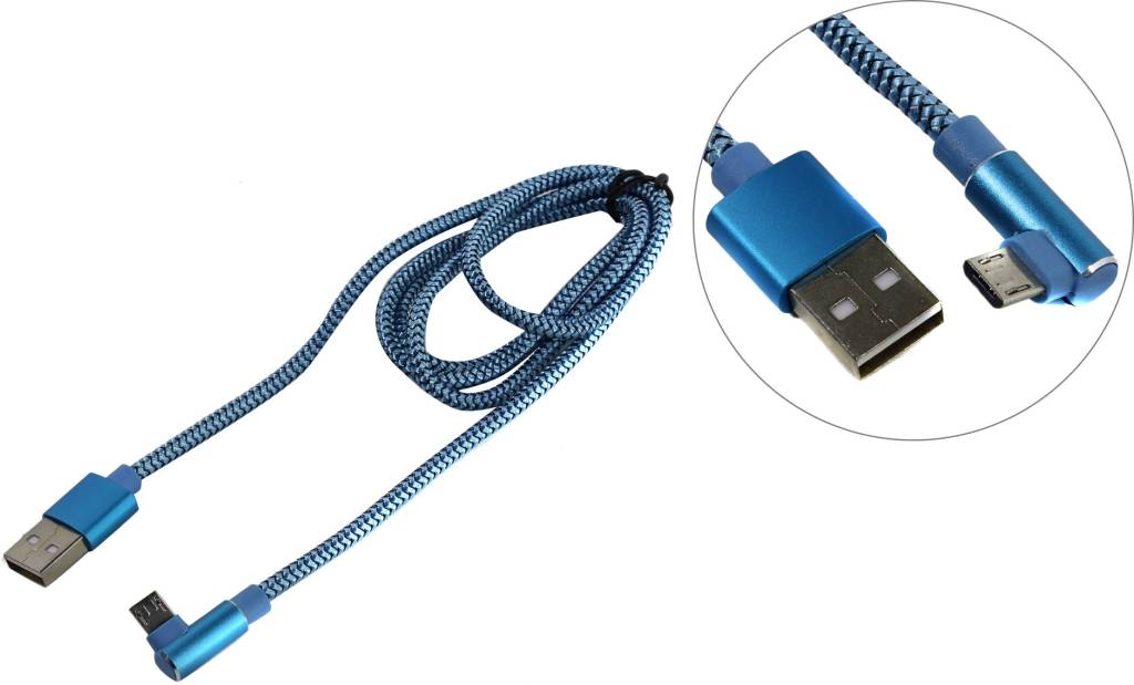 купить Кабель USB 2.0 AM - > micro-B 1м, Г-образный коннектор Jet.A [JA-DC25 1м Blue]