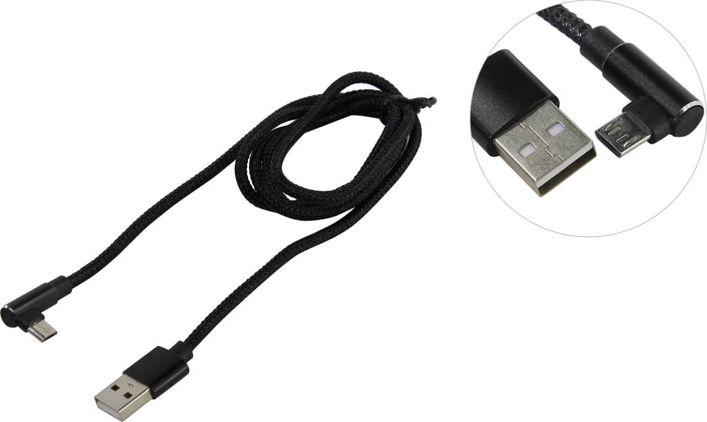 купить Кабель USB 2.0 AM - > micro-B 1м, Г-образный коннектор Jet.A [JA-DC25 1м Black]