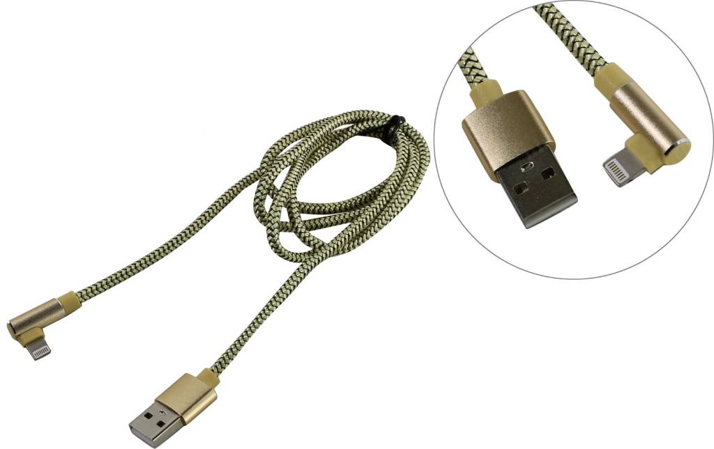 купить Кабель USB 2.0 AM - >Lightning 1м, Г-образный коннектор Jet.A [JA-DC45 1м Gold]