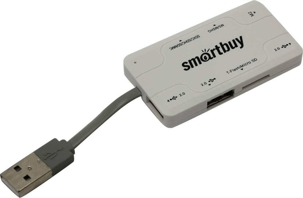   Smartbuy [SBRH-750-W] USB2.0 MMC/SD/microSD/MS(/Pro/Duo/M2) Card Reader/Writer+3portUSB2.0