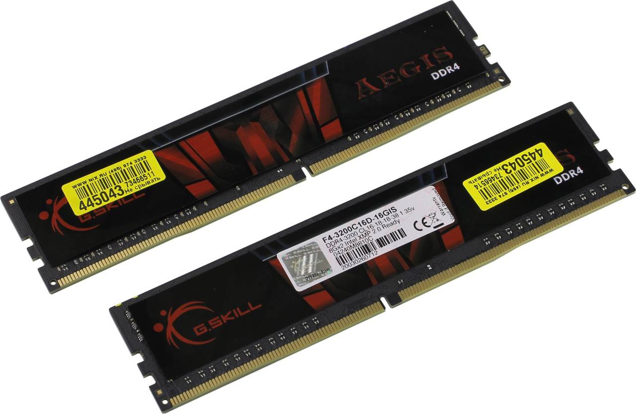    DDR4 DIMM 16Gb PC-25600 G.Skill Aegis [F4-3200C16D-16GIS] KIT 2*8Gb CL16