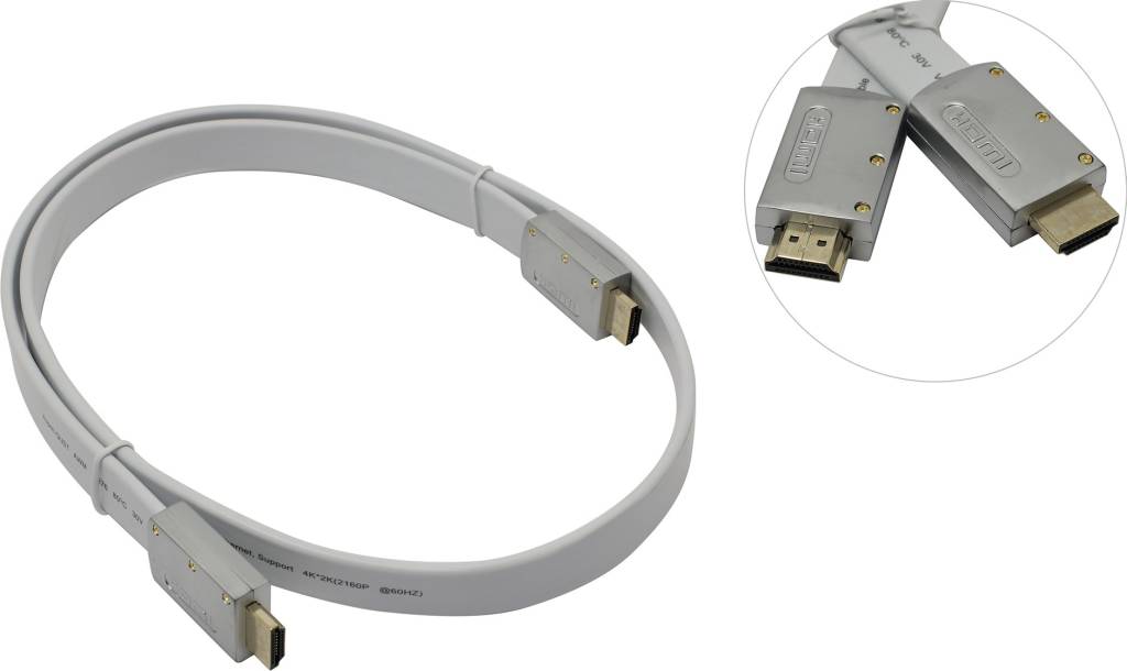 купить Кабель HDMI to HDMI (19M -19M)  1.0м ver2.0 (плоский, белый) AOpen [ACG568F-S-1м]