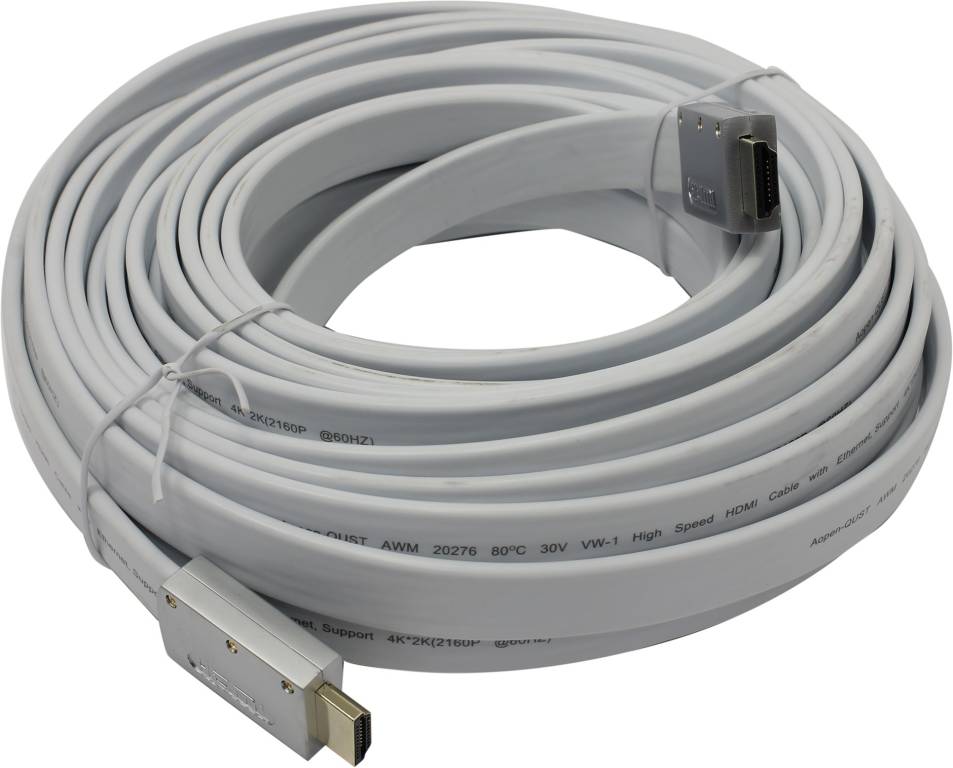 купить Кабель HDMI to HDMI (19M -19M) 10м ver2.0 (плоский, белый) AOpen [ACG568F-S-10м]