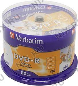 купить Диск DVD-R Verbatim 16x 4.7Gb ( 50 шт) Cake box printable [43533]
