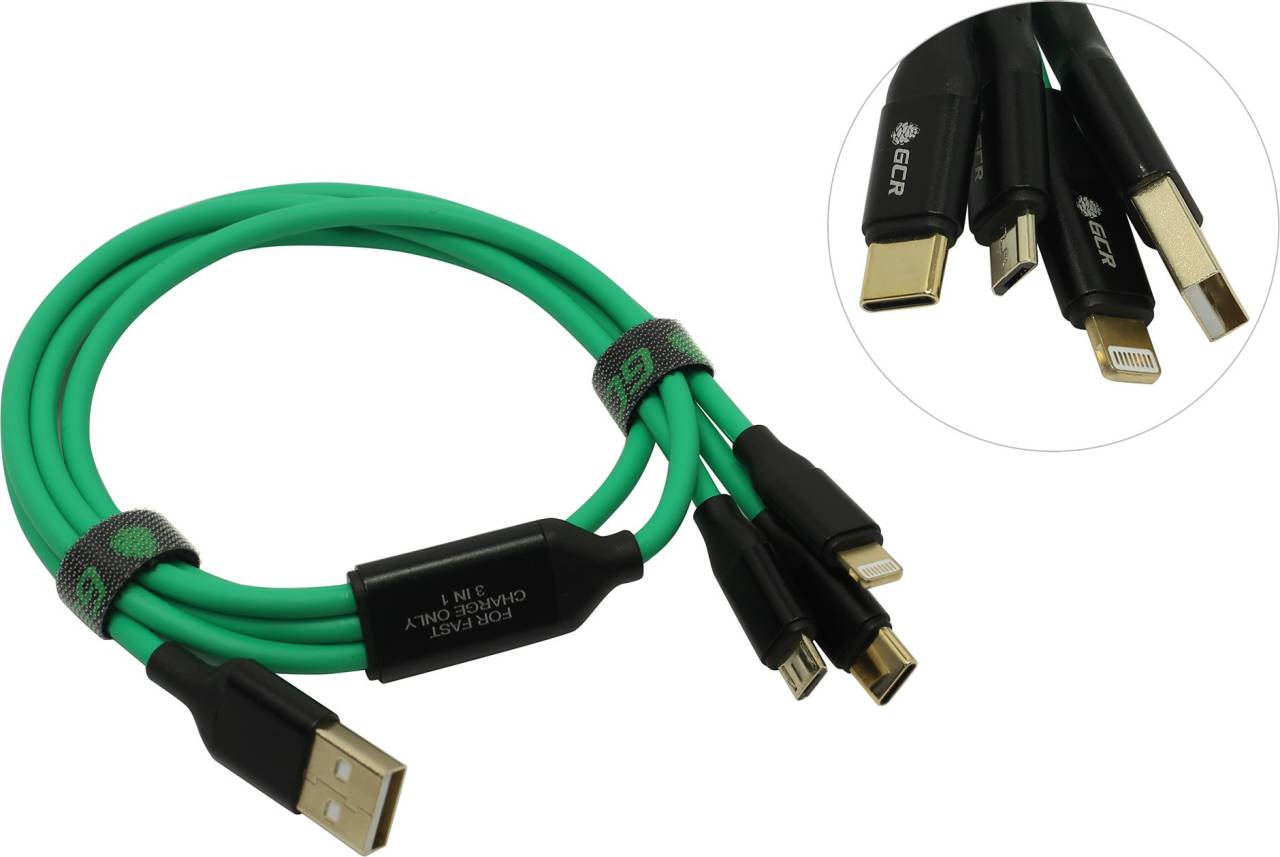   USB AM -- > micro-B/USB-C/Lightning 0.75 Greenconnect [GCR-51507-0.75m]