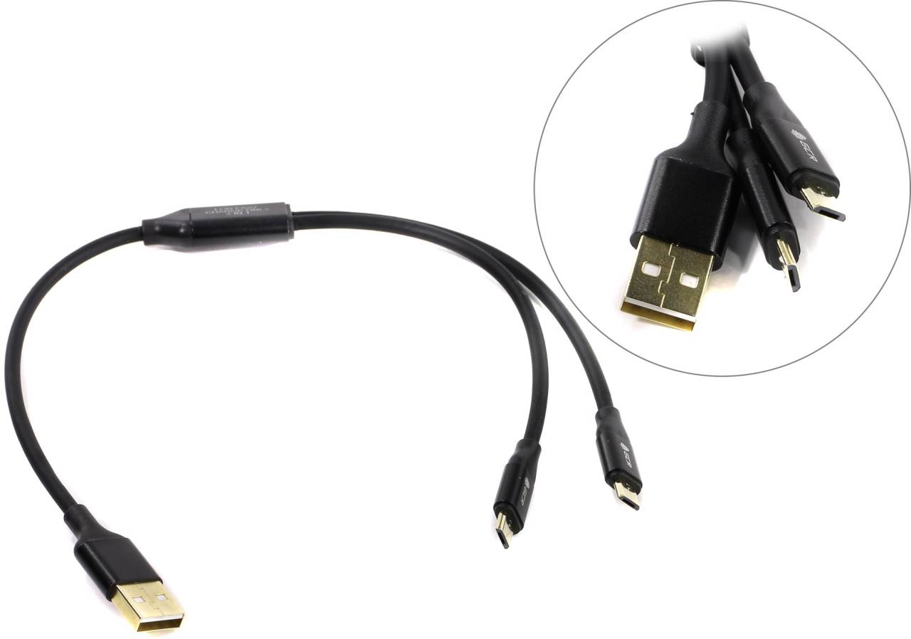 купить Кабель USB AM -- > 2x micro-B 0.3м Greenconnect [GCR-51668-0.3m]