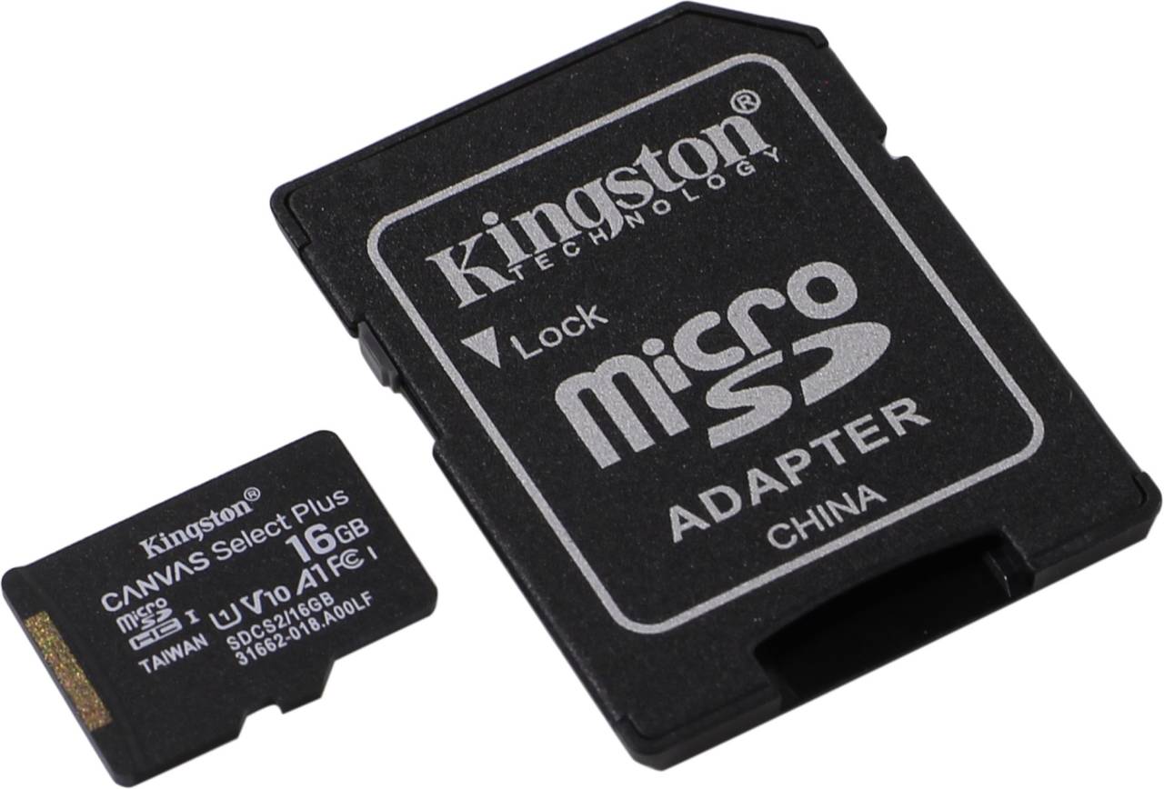    microSDHC 16Gb Kingston [SDCS2/16GB] A1 V10 UHS-I U1+microSD-- >SD Adapter