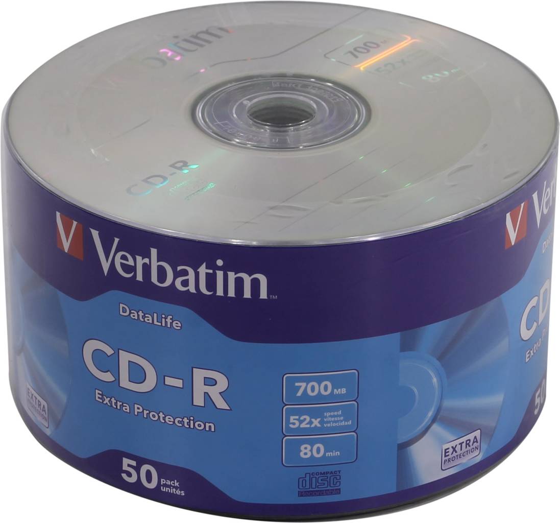 купить Диск однократной записи CD-R Verbatim 700Mb 52x sp. [уп.50 шт] [43787]