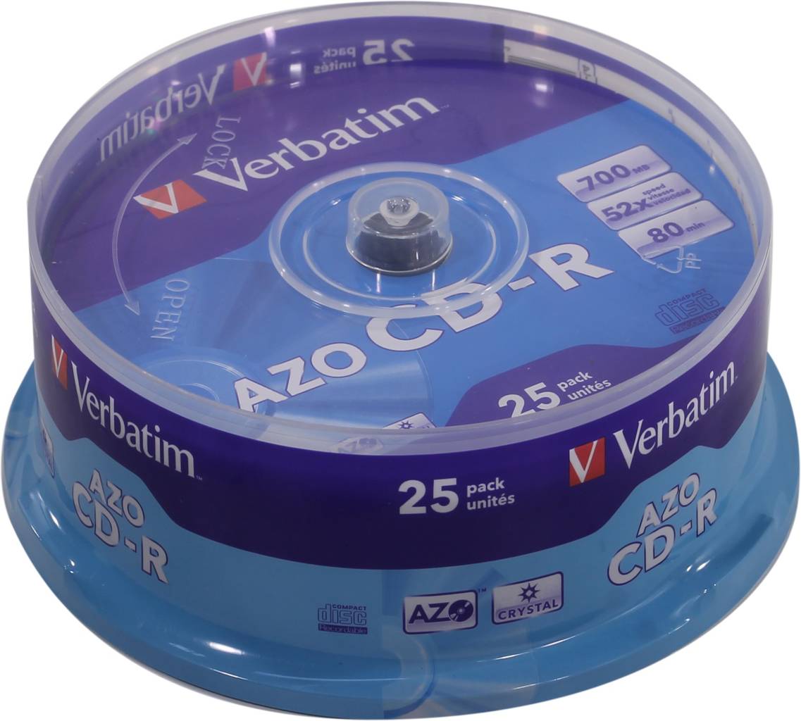 купить Диск однократной записи CD-R Verbatim 700Mb 52x sp. [уп.25 шт] на шпинделе [43352]