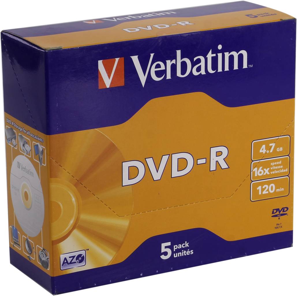 купить Диск DVD-R Verbatim 4.7Gb 16x [уп. 5 шт] [43519]