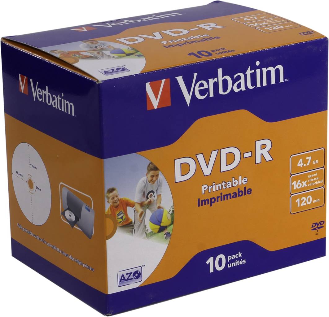 купить Диск DVD-R Verbatim 4.7Gb 16x [уп. 10 шт] printable [43521]