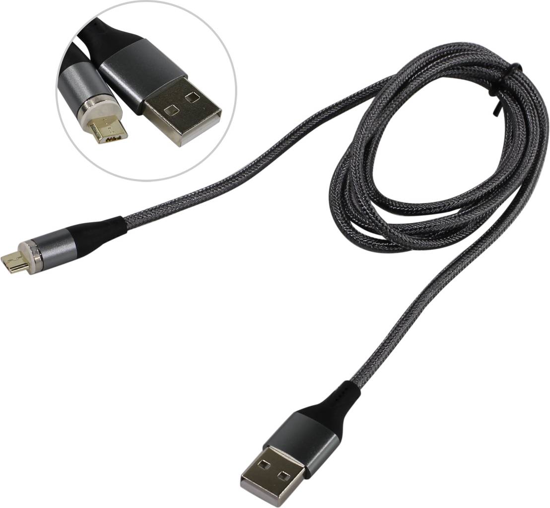 купить Кабель USB 2.0 AM-- >съёмный магнитный USB micro-B 1м Jet.A [JA-DC28 1м Gray]