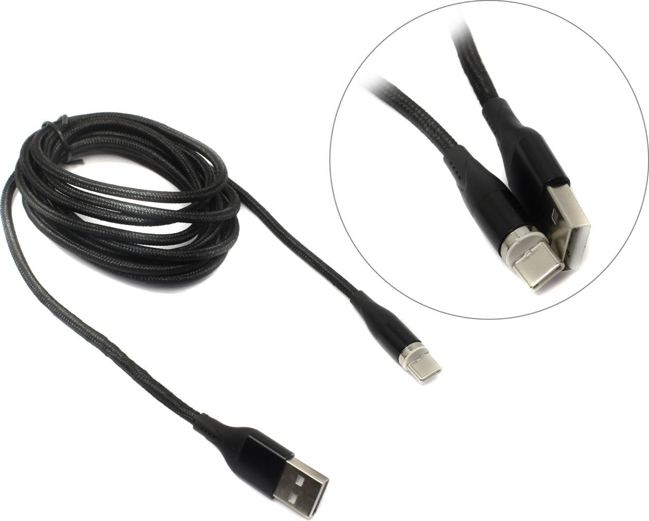 купить Кабель USB 2.0 AM-- >съёмный магнитный USB-C 2м Jet.A [JA-DC38 2м Black]