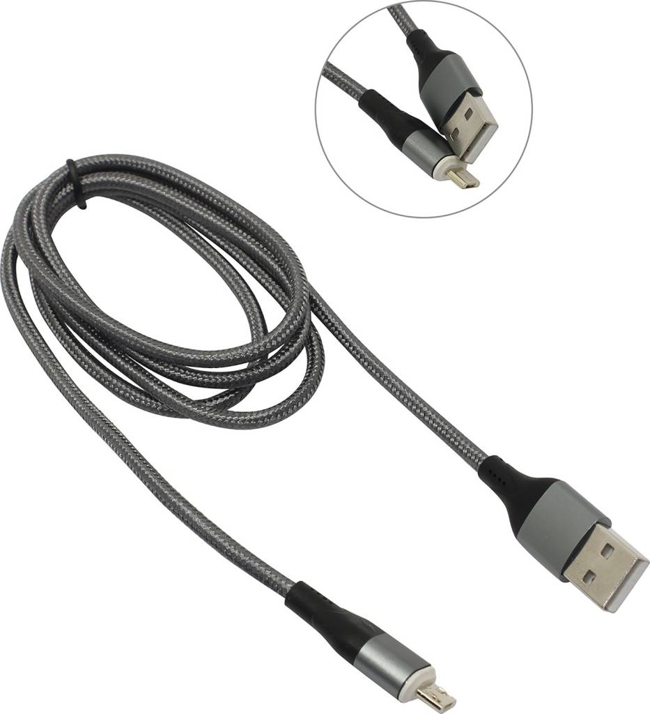 купить Кабель USB 2.0 AM-- >съёмный магнитный USB micro-B 1м Jet.A [JA-DC29 1м Gray]