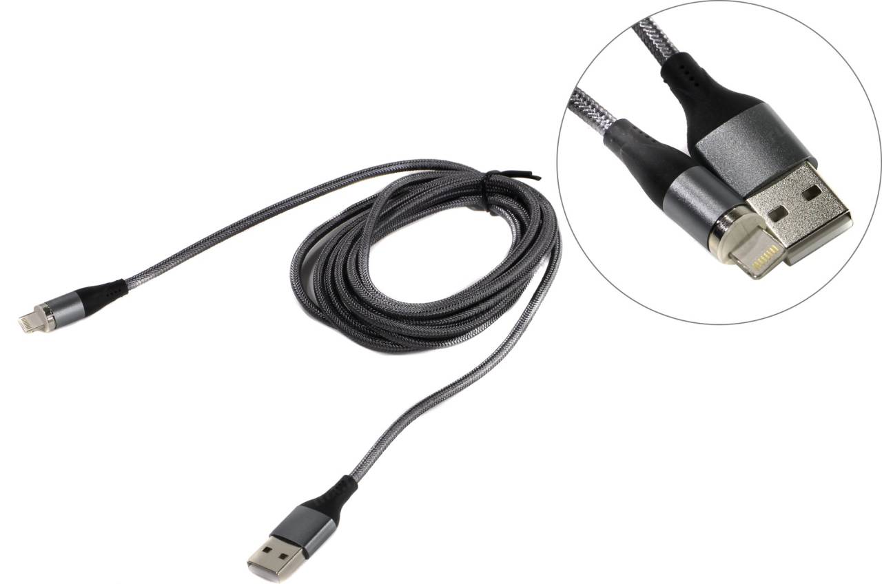 купить Кабель USB 2.0 AM-- >съёмный магнитный Lightning 2м Jet.A [JA-DC48 2м Gray]