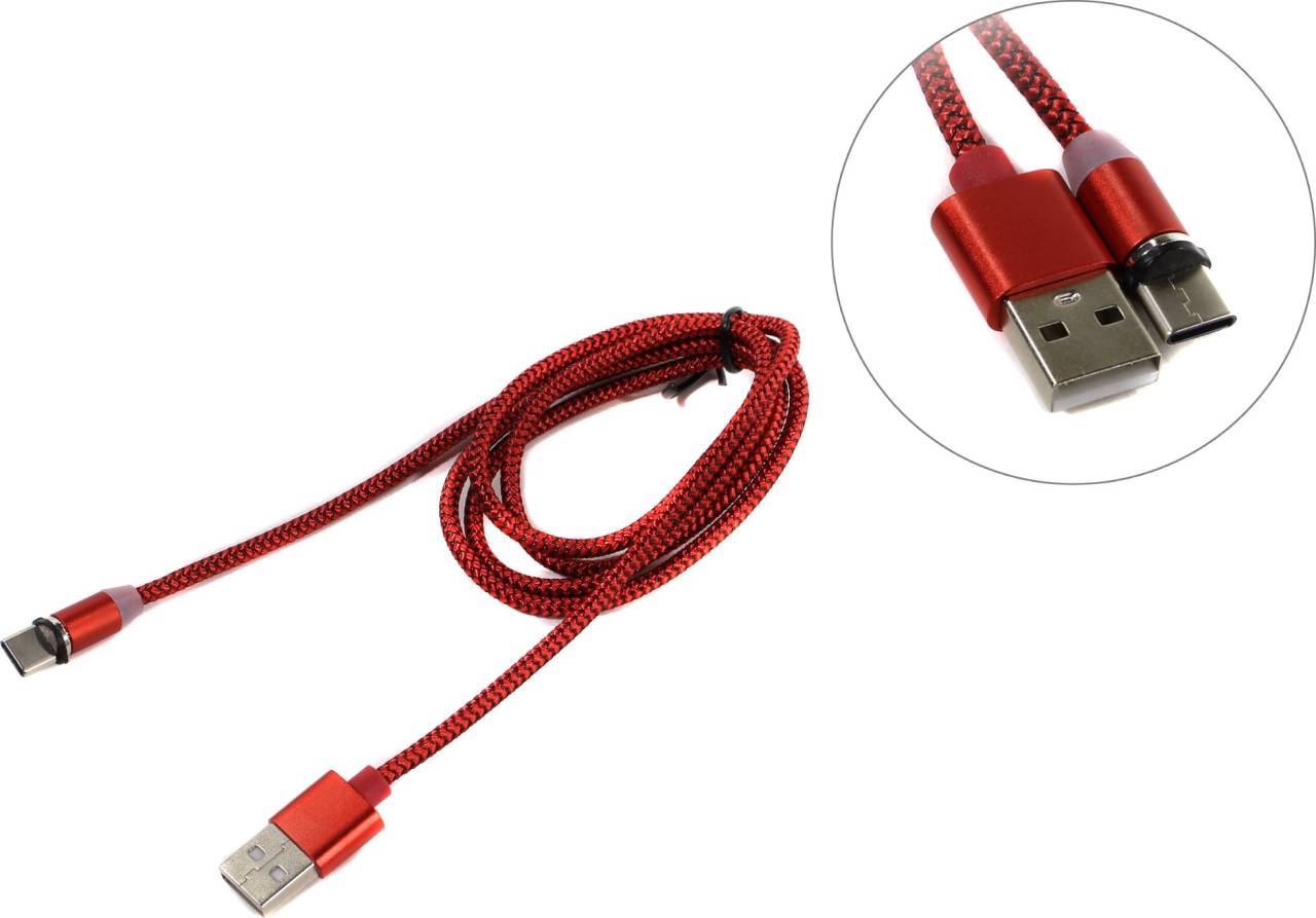 купить Кабель питания USB AM- >съёмный магнитный USB-C 1м Jet.A [JA-DC36 1м Red]
