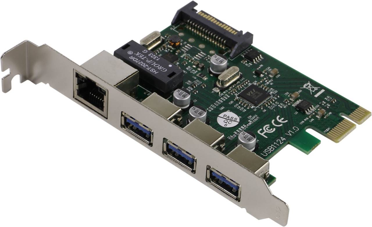   PCI-Ex1 USB3.0, 3 port-ext + LAN UTP 1000Mbps ExeGate EXE-361 (OEM) [EX283714RUS]
