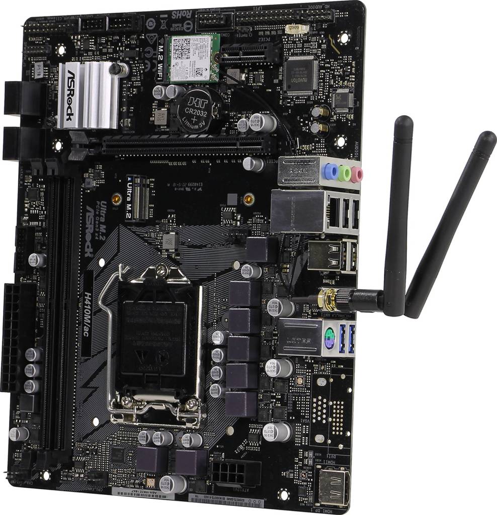    LGA1200 ASRock H410M/AC(RTL)[H410]PCI-E HDMI GbLAN+WiFi+BT SATA MicroATX 2D