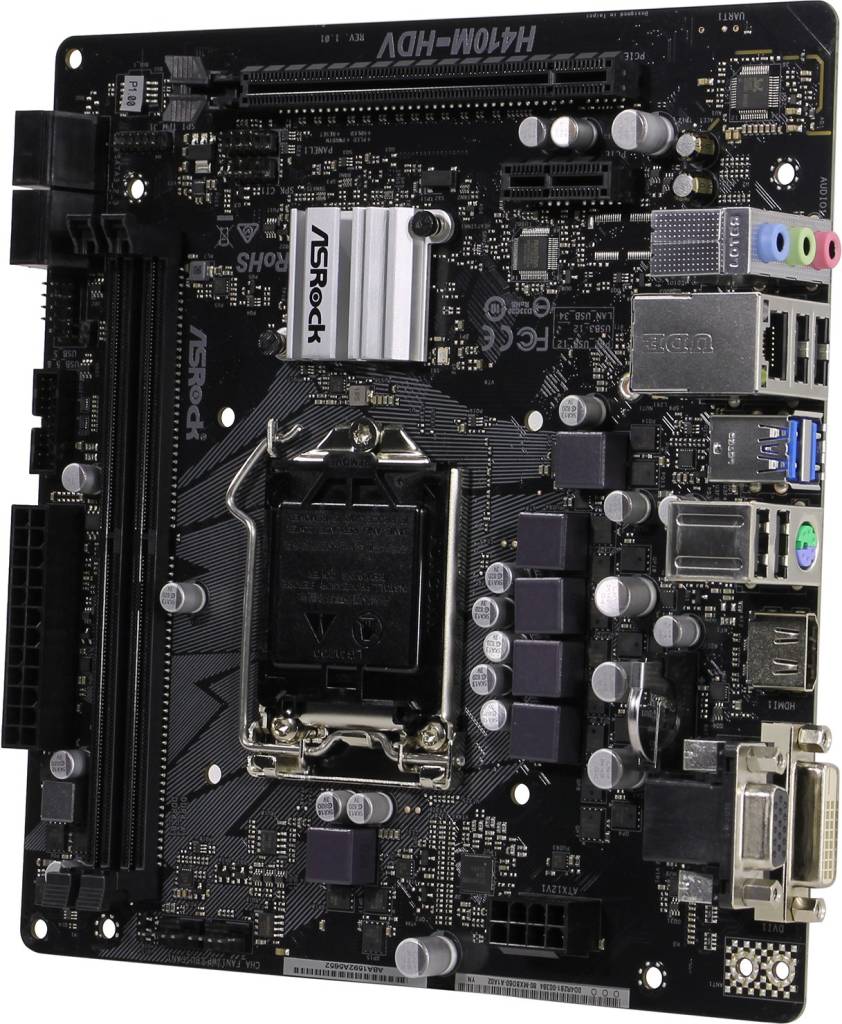    LGA1200 ASRock H410M-HDV(RTL)[H410]PCI-E Dsub+DVI+HDMI GbLAN SATA MicroATX