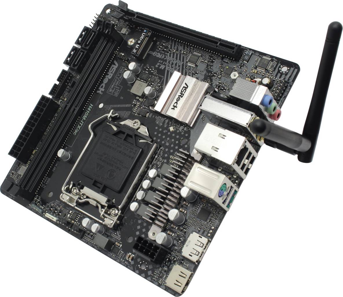    LGA1200 ASRock H410M-ITX/AC(RTL)[H410]PCI-E HDMI+DP GbLAN SATA Mini-ITX 2DD