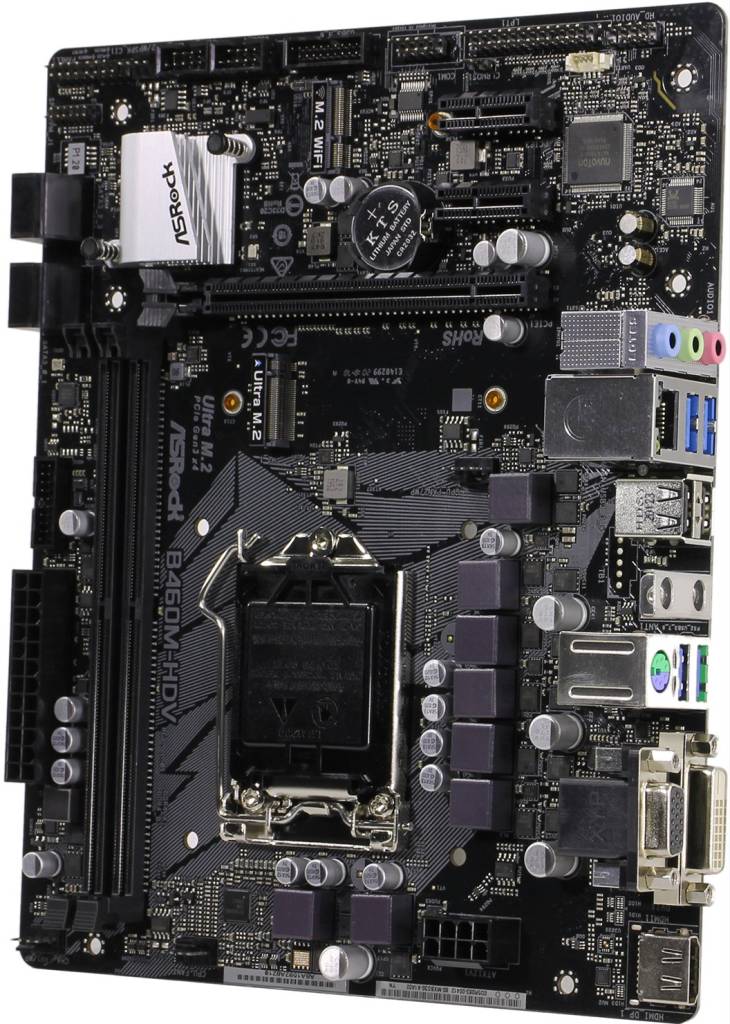    LGA1200 ASRock B460M-HDV(RTL)[B460]PCI-E Dsub+DVI+HDMI GbLANSATA MicroATX 2