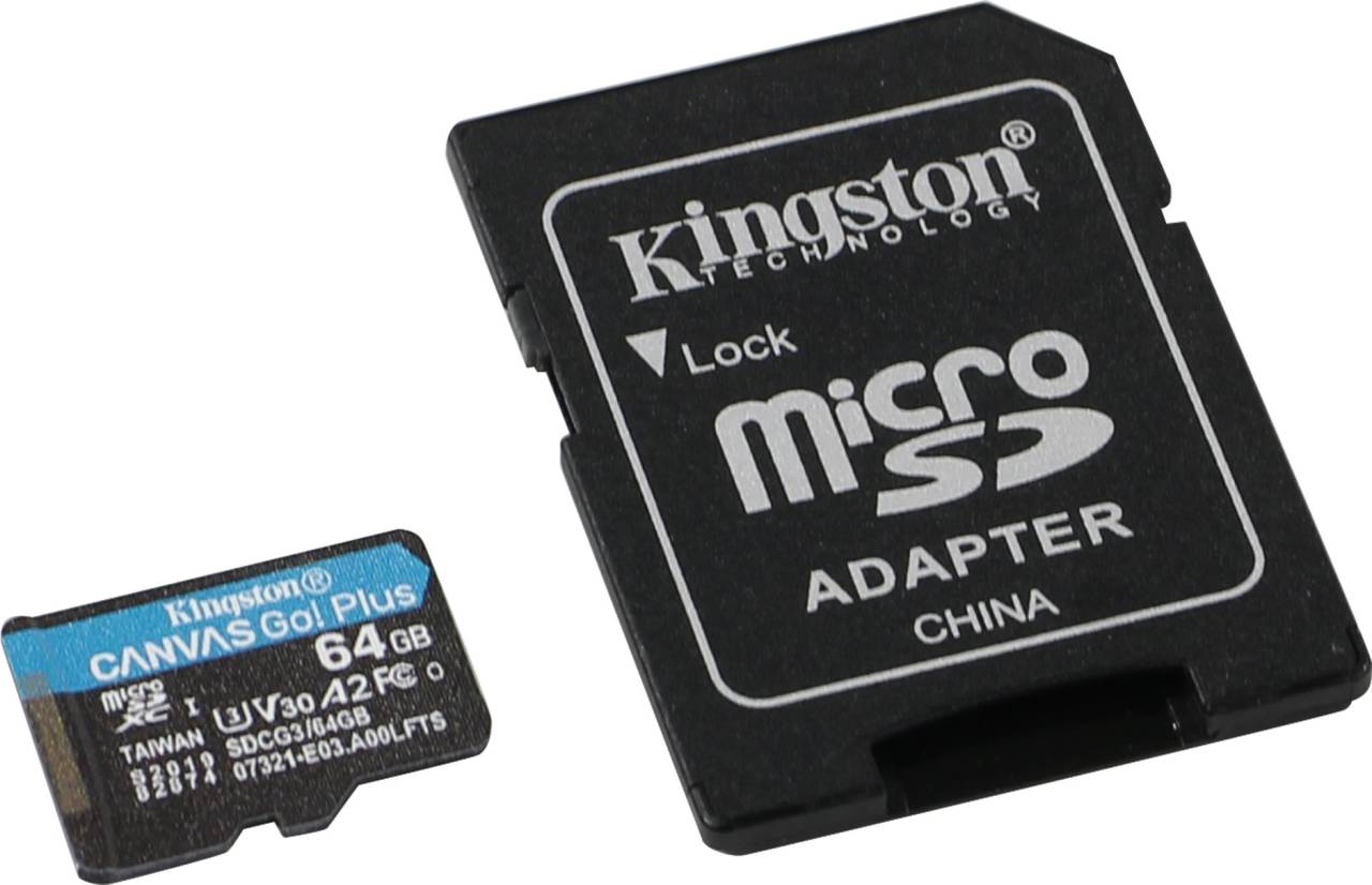    microSDXC 64Gb Kingston [SDCG3/64GB] A2 V30 UHS-I U3+microSD-- >SD Adapter