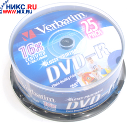   DVD-R Verbatim 16x 4.7Gb ( 25 ) Cake box Glossy printable