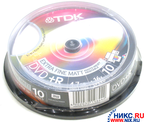   DVD+R TDK 16x 4.7Gb ( 10 ) Cake Box, printable