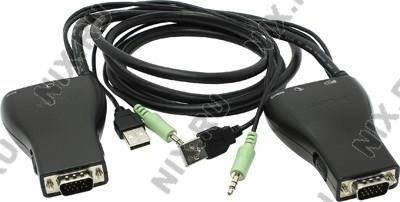 купить Переключатель KVM 2-Port  USB D-Link [KVM-221] (клавиатураUSB+мышьUSB+VGA15pin+Audio)(+2 кабеля)
