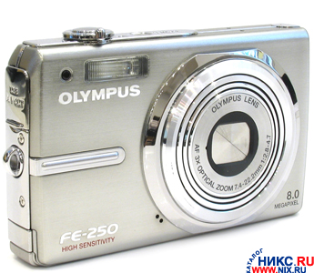    Olympus FE-250(8.0Mpx,35-105mm,3x,F2.8-4.7,JPG,20Mb+0Mb xD,2.5,USB,AV,Li-Ion)