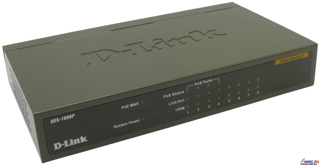    8-. D-Link [DES-1008P] 8-port Desktop Switch with 4-port PoE (8UTP, 10/100Mbps)