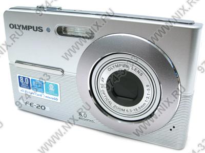    Olympus FE-20[Silver](8.0Mpx,36-108mm,3x,F3.1-5.9,JPG,20.5Mb+0Mb xD/microSDHC,2.5,U