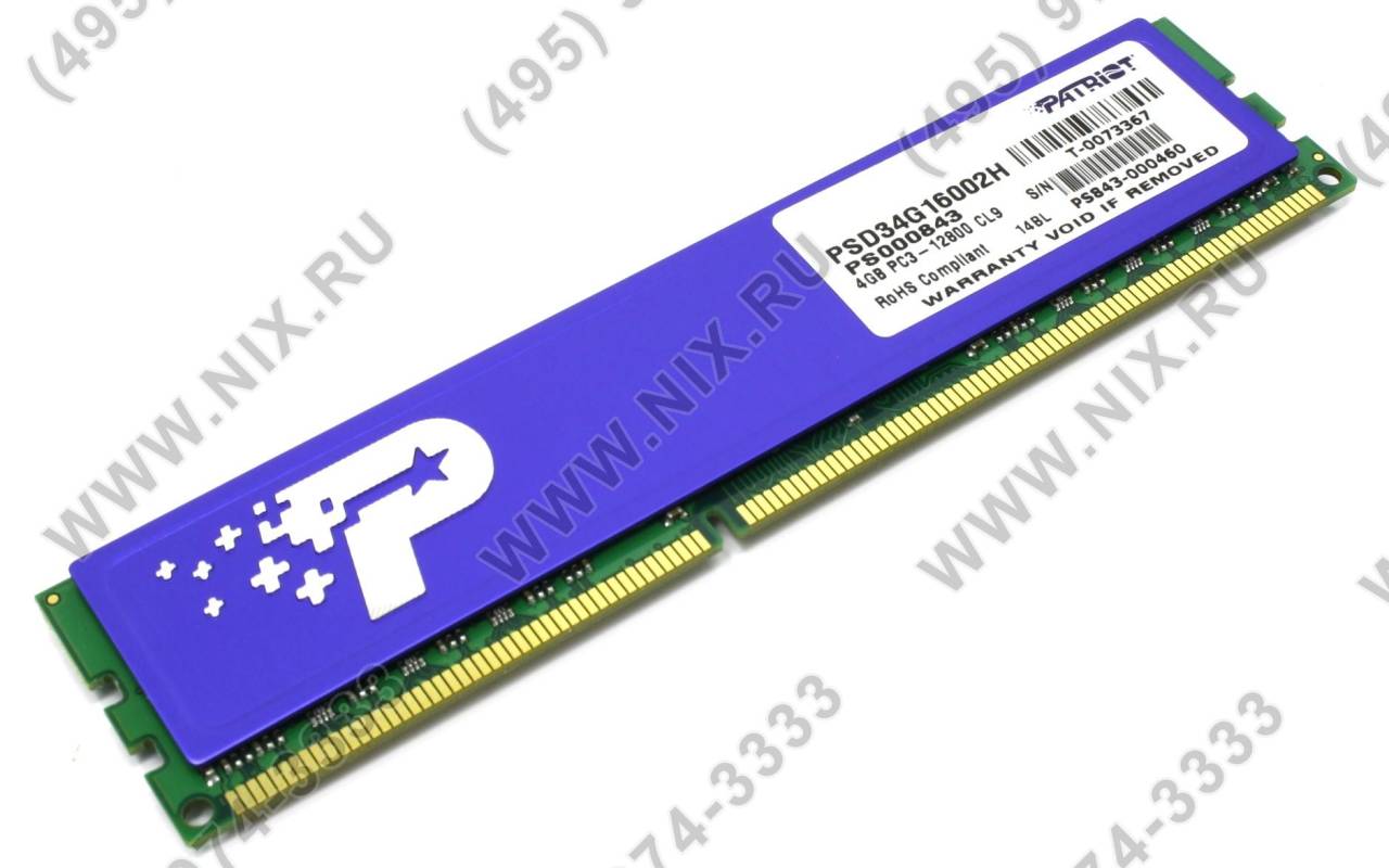    DDR3 DIMM  4Gb PC-12800 Patriot [PSD34G16002H] CL9