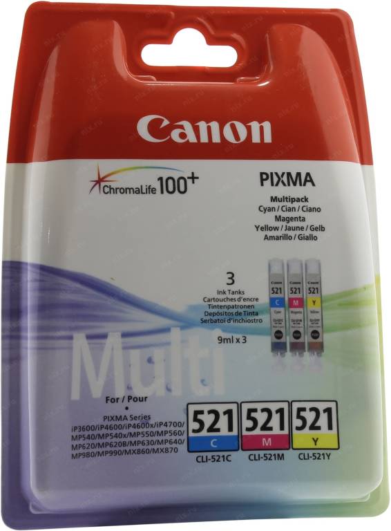 купить Картридж Canon CLI-521 Multipack (C/M/Y) для PIXMA IP3600/4600, MP540/620/630/980 2934B007AA