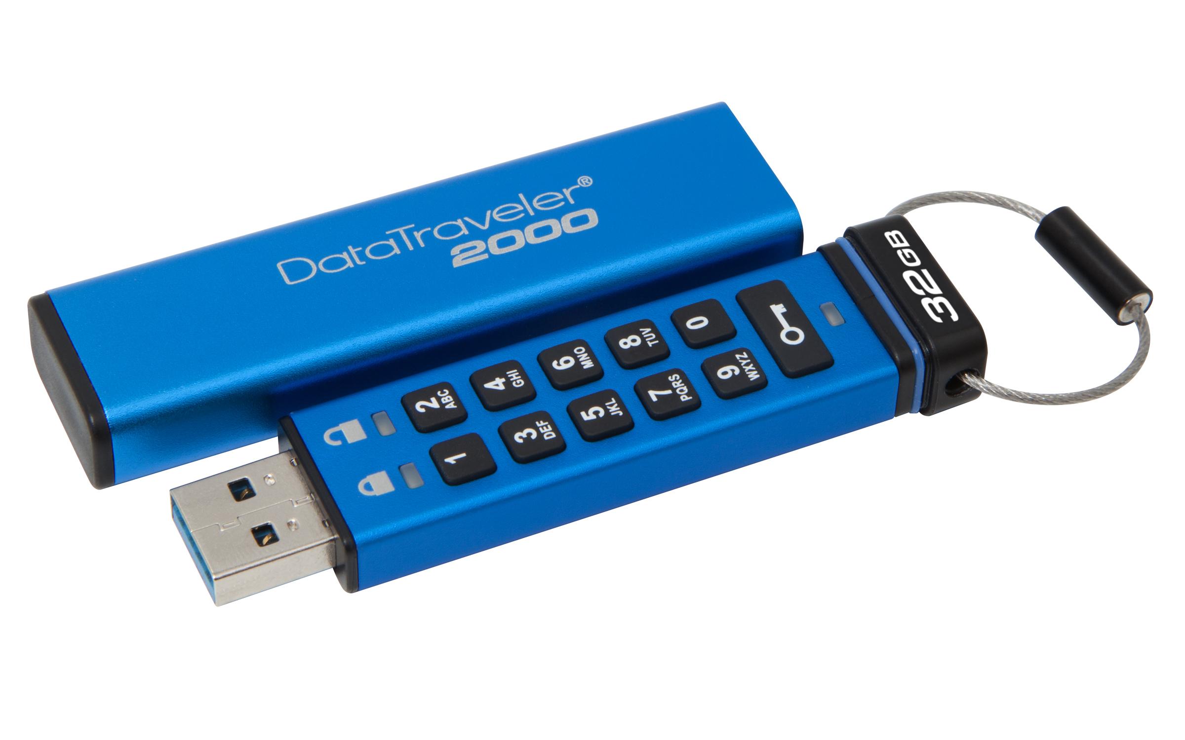   USB3.0 32GB Kingston DataTraveler Keypad DT2000/32GB (  256-bit AES ,  )